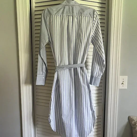 J. Crew Classic-fit cotton poplin shirtdress in mixed stripe Blue & White Size 2 - Picture 9 of 14
